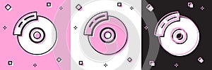 Set Car brake disk with caliper icon isolated on pink and white, black background. Vector