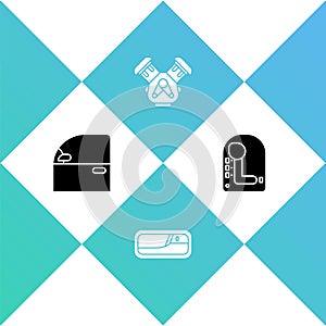 Set Car door, handle, engine and Gear shifter icon. Vector