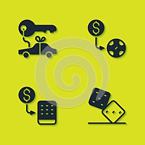 Set Car gift, Game dice, Casino chips exchange and icon. Vector