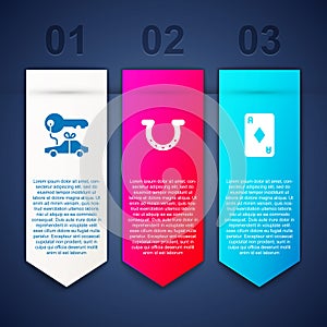 Set Car gift, Horseshoe and Playing card with diamonds. Business infographic template. Vector