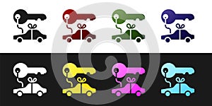 Set Car gift icon isolated on black and white background. Car key prize. Vector