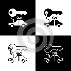 Set Car gift icon isolated on black and white background. Car key prize. Vector