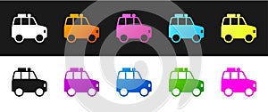 Set Car icon isolated on black and white background. Vector
