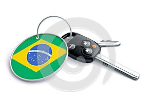 Set of car keys with keyring and country flag. Concept for car p