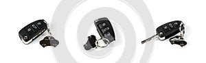 Set Car keys and remote control isolated on white background