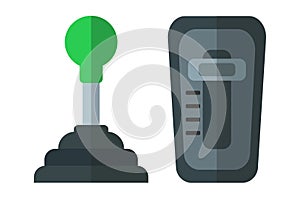 Set of car mechanic and automatic gearbox on white background. Gear box Vector illustration EPS 10.