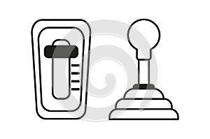 Set of car mechanic and automatic gearbox on white background. Gear box Vector illustration EPS 10.