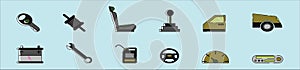 Set of car part. cartoon icon design template with various models. vector illustration isolated on blue background