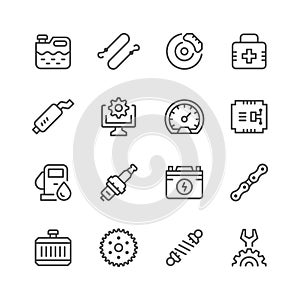 Set of car related line icons