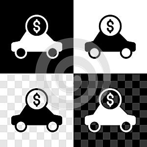 Set Car rental icon isolated on black and white, transparent background. Rent a car sign. Key with car. Concept for