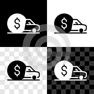 Set Car rental icon isolated on black and white, transparent background. Rent a car sign. Key with car. Concept for