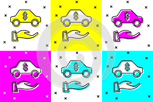 Set Car rental icon isolated on color background. Rent a car sign. Key with car. Concept for automobile repair service