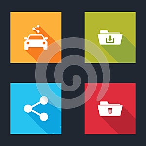 Set Car sharing, Folder download, Share and Delete folder icon. Vector