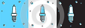 Set Car spark plug icon isolated on blue and white, black background. Car electric candle. Vector