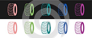 Set Car tire wheel icon isolated on black and white background. Vector