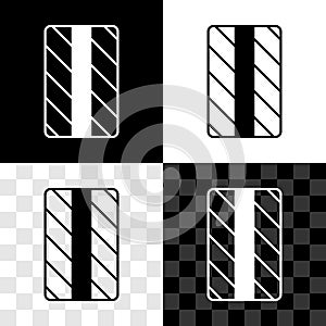 Set Car tire wheel icon isolated on black and white, transparent background. Vector