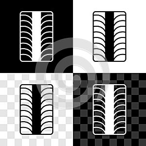 Set Car tire wheel icon isolated on black and white, transparent background. Vector