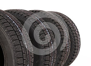 Set of car tires isolated on white background