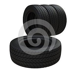 Set of car tires isolated on white background. 3D illustration.