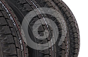 Set of car tires on a white background