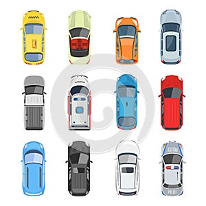 Set of car top view vector set