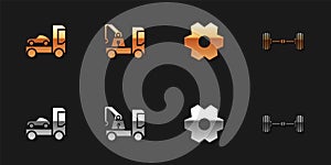 Set Car transporter truck, Tow, Gear and Chassis car icon. Vector