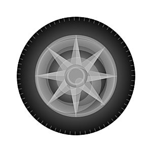 Set of car wheels. Automotive tires. Wheel disk icon isolated on white background. Automobile rims design