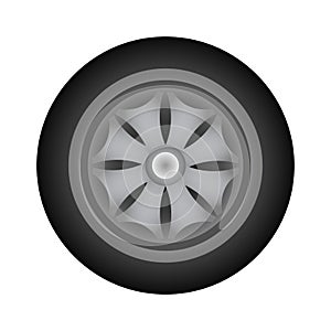 Set of car wheels. Automotive tires. Wheel disk icon isolated on white background. Automobile rims design photo