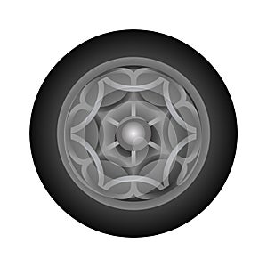 Set of car wheels. Automotive tires. Wheel disk icon isolated on white background. Automobile rims design