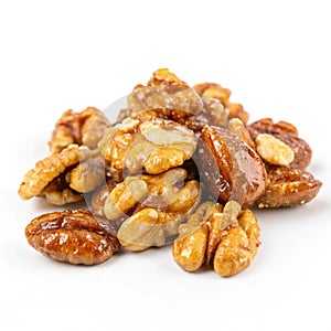 Caramelized nuts isolated on white background