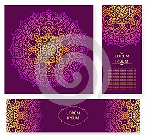 Set card, flyer, banner with abstract ornament round mandala