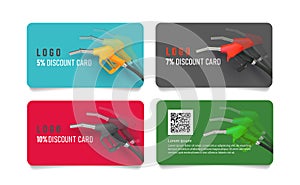 Set of card with fuelling nozzel, template layout in modern minimalistic clean composition with 3d realistic