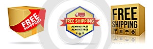 set of cardboard box of free shipping or free delivery, in e-commerce shopping.