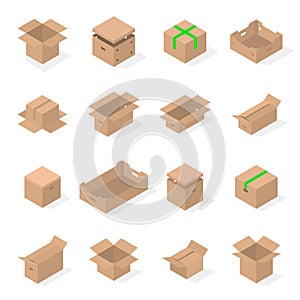 Set of cardboard boxes in 3d, vector illustration.