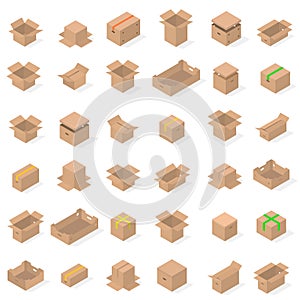 Set of cardboard boxes in 3d, vector illustration
