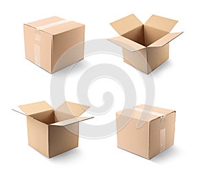 Set of cardboard boxes on background