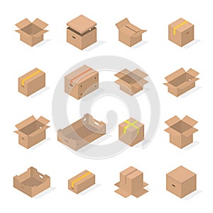 Set of cardboard boxes in 3d, vector illustration.