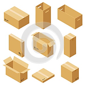 Set of cardboard boxes isolated on white background.
