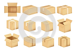 Set of cardboard boxes isolated on a white background. Vector illustration
