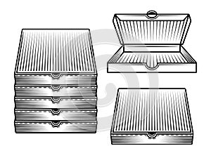 Set of cardboard boxes for pizza vector objects photo