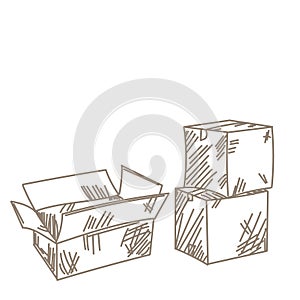Set of cardboard cardboard boxes. Carton packing for shipping open and closed box. Vector illustration
