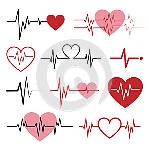 Set of Cardiogram Icons isolated on White