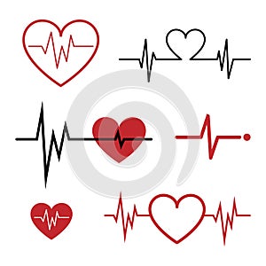 Set of Cardiogram Icons isolated on White