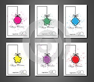 Set cards 2020 Happy New Year colorful splash texture, modern white background, line elements for calendar and greetings card