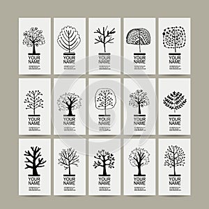 Set of cards with art trees for your design