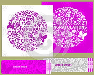 A set of cards for congratulations and invitations. in the style of children's doodles