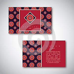 Set of cards, flyers, brochures, templates with hand drawn flower mandala pattern. Vintage decorative elements, oriental design.