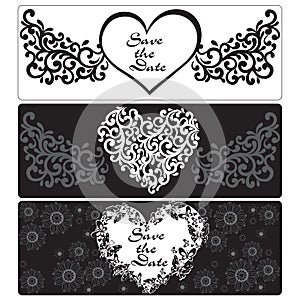 Set cards of hearts, flowers, butterflies