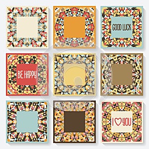 Set of cards with kaleidoscope pattern