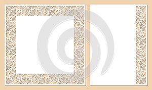 Set of cards with openwork floral border and space for text. Laser cutting templates.